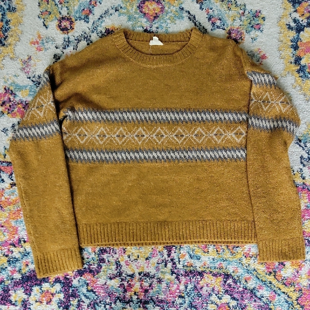 Hem & Thread Brown and Gray Crewneck Sweater with Nordic Pattern